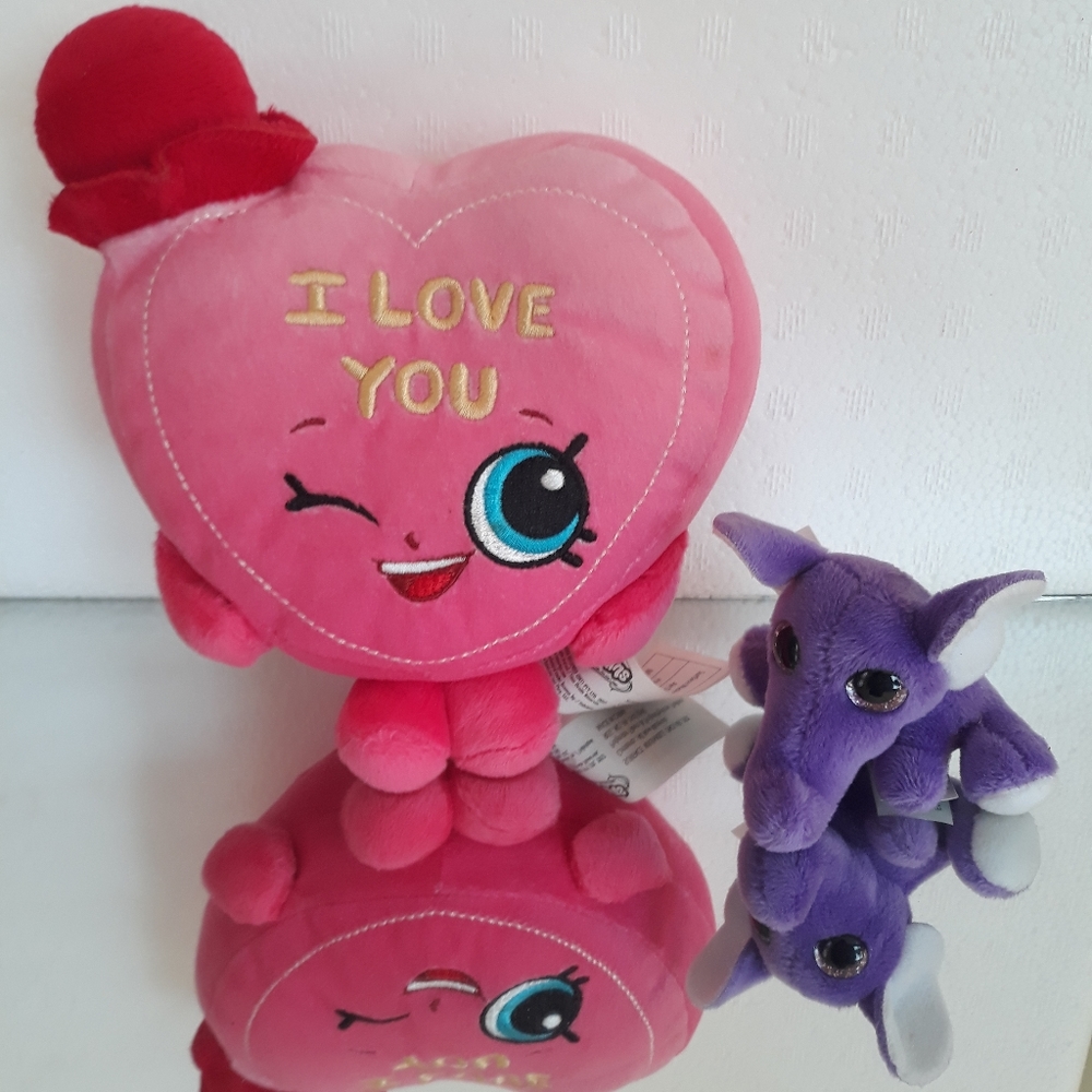 Shopkins I Love You Valentine Heart 13" Plush & Purple Elephant Tiny Plush